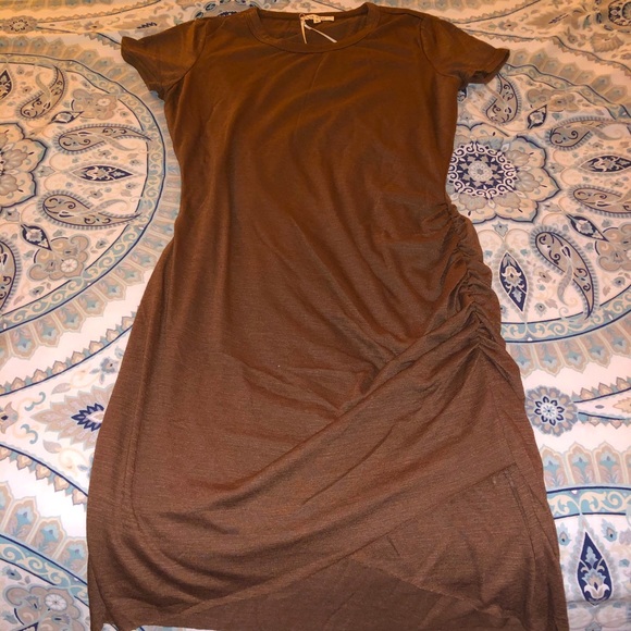 NWT! Boutique Brown Mocha Runched Mini Dress. - Picture 2 of 3